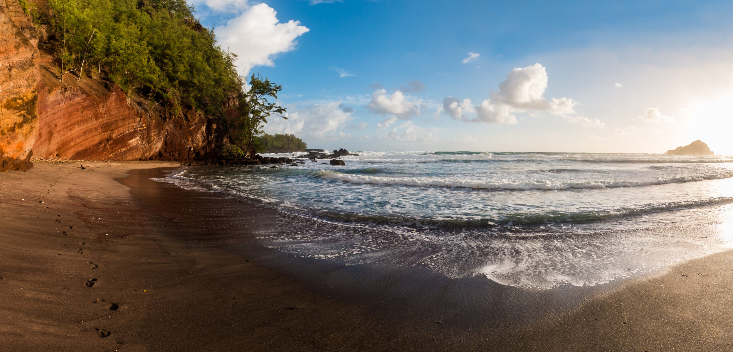 The Red Sand Of Koki Beach and Ka iwi o Pele , Koki Beach Park, Hana, Maui, Hawaii, USA